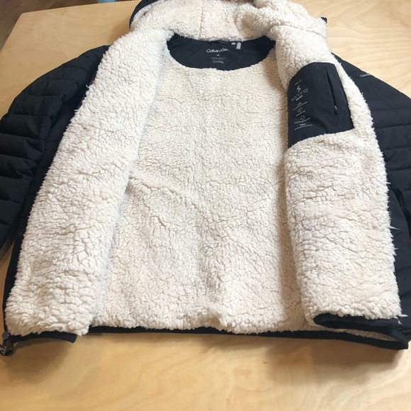Calvin Klein Puffer Jacket Black Sherpa Lined Infinity Stretch Outwear Men XL/TG - Picture 3 of 11